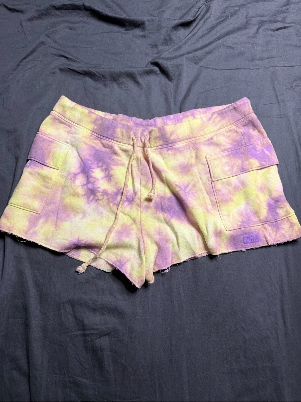 PINK Victoria's Secret Pastel Tie-Dye Athletic Shorts in Purple & Yellow